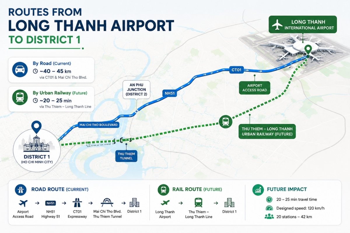 Routes from Long Thanh Airport to Ho Chi Minh city