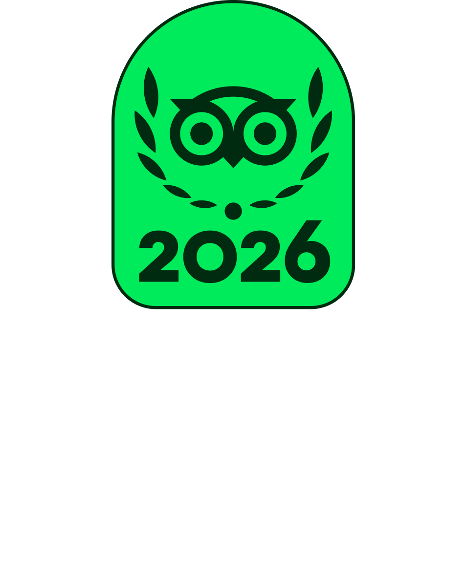 Tripadvisor TC Badge + Travelers’ Choice Center Aligned White - L